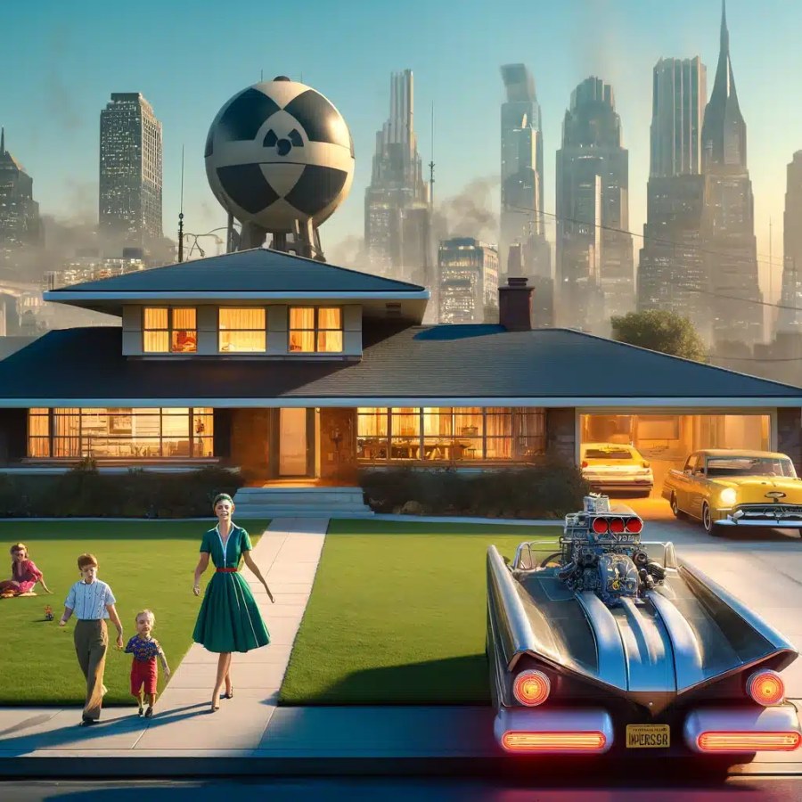 DALL·E-2024-04-13-15.30.38-A-hyper-realistic-16-9-image-showing-a-futuristic-cityscape-in-the-background-with-an-American-style-single-family-home-from-the-1950s-in-the-foregrou.webp